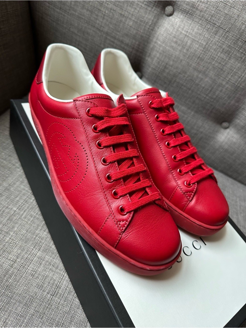 Gucci Ace Red Leather Low-Top Sneakers - Picture 3 of 6